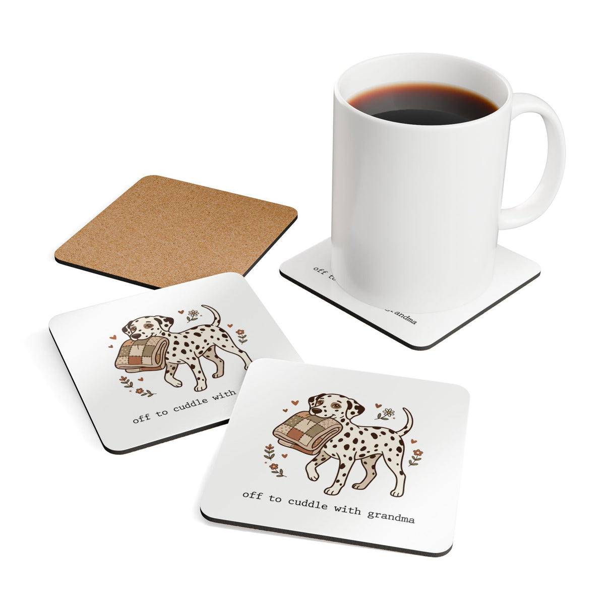 Off To Cuddle With Grandma - Corkwood Coaster Set