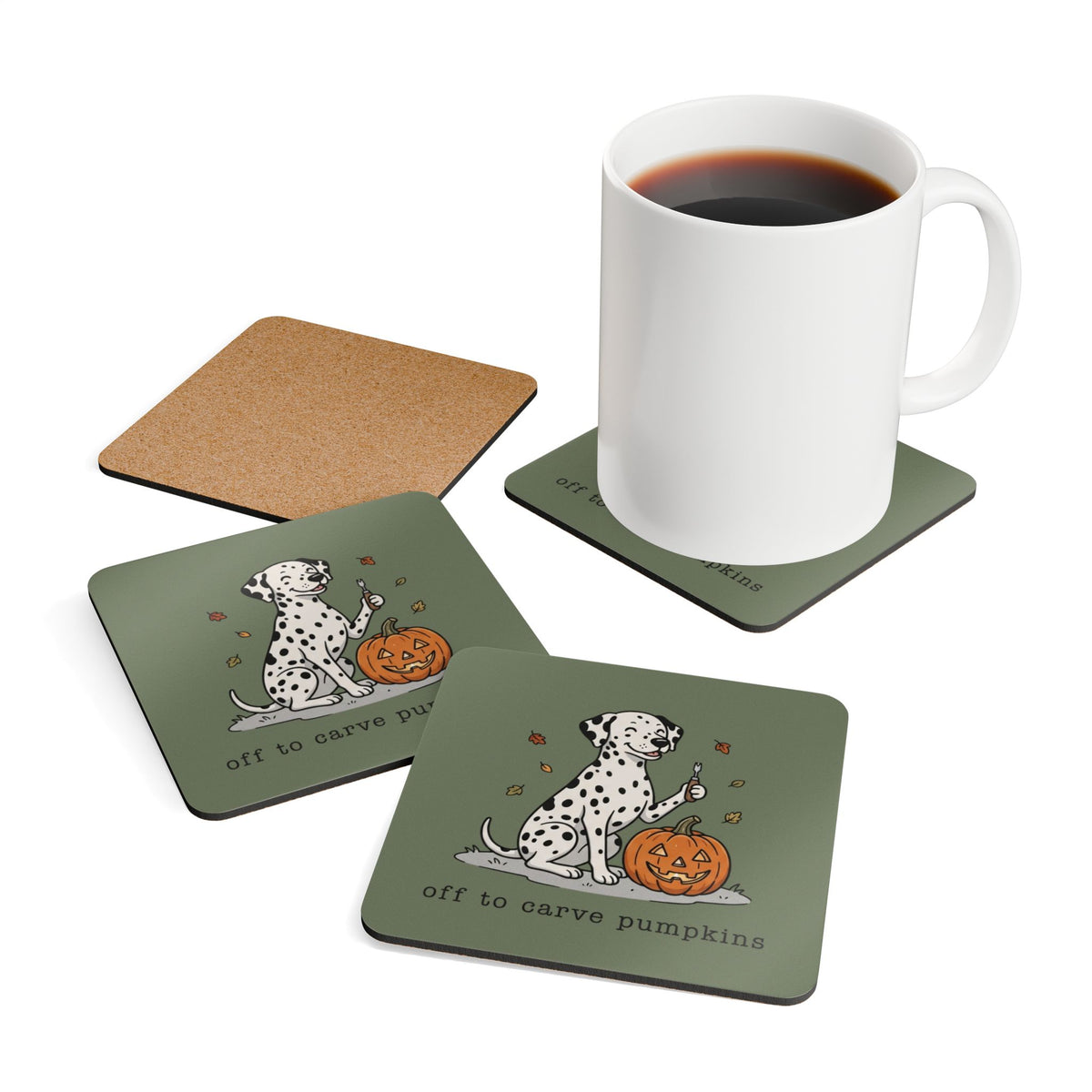 Off To Carve Pumpkins - Corkwood Coaster Set - Moos