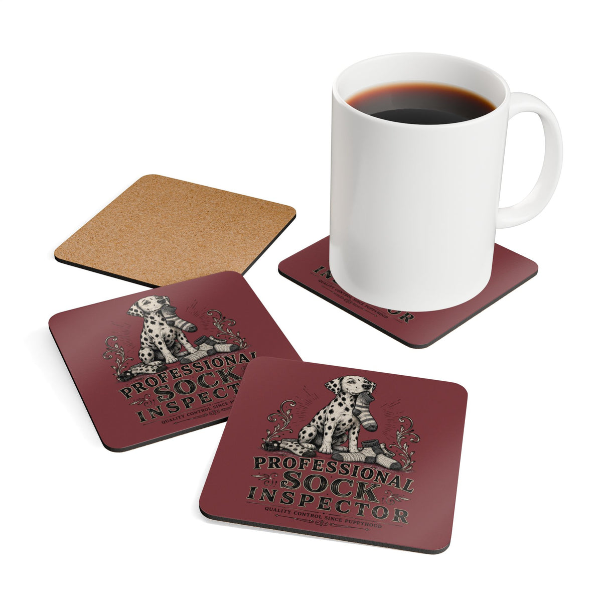 Professional Sock Inspector - Corkwood Coaster Set - Chili