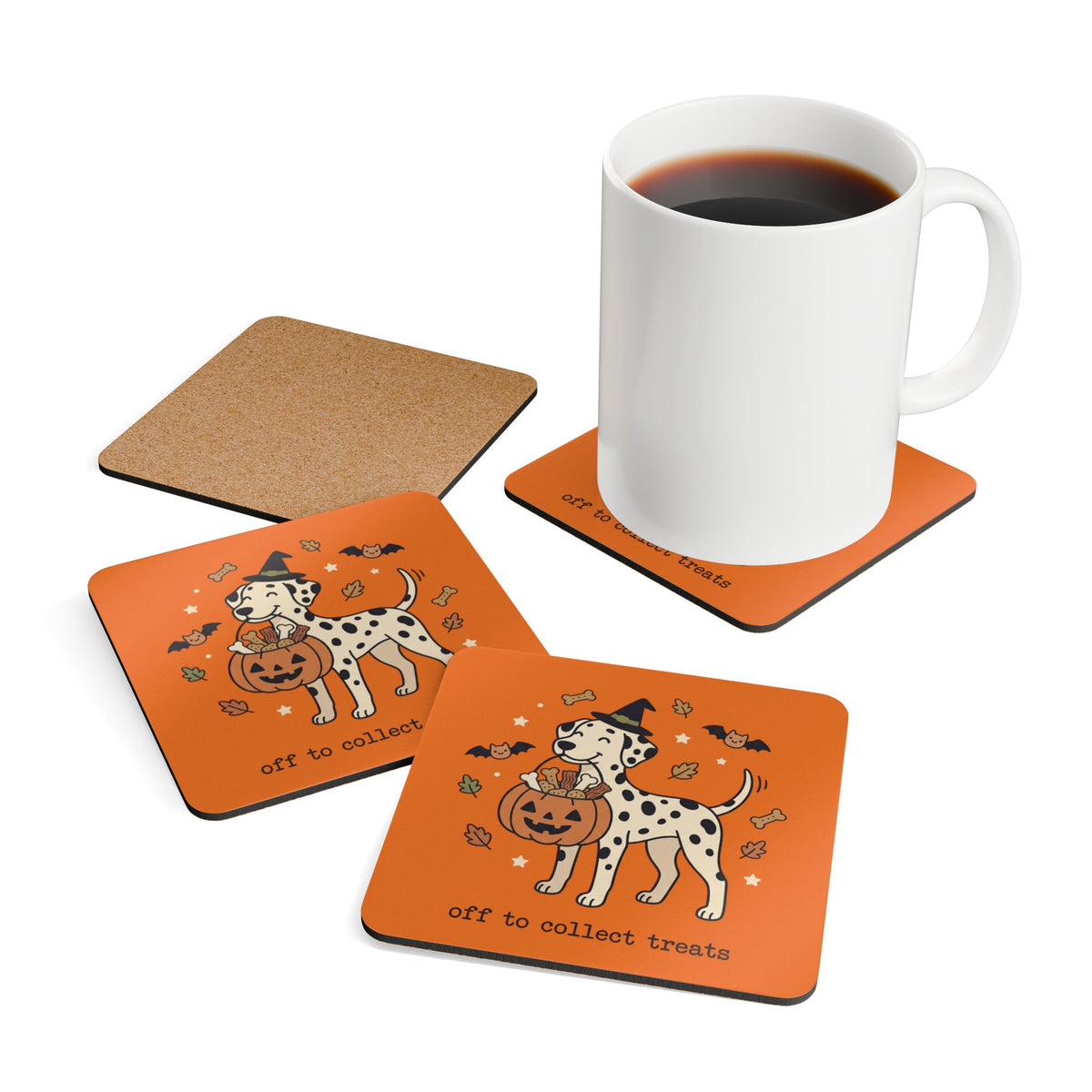 Off To Collect Treats - Corkwood Coaster Set - Orange