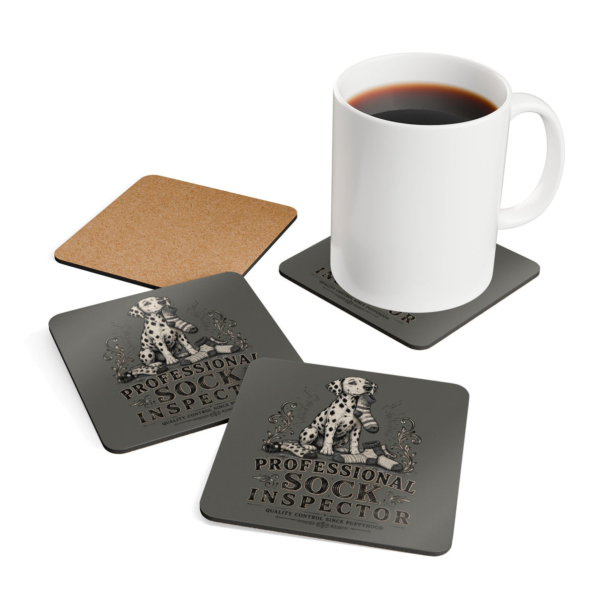 Professional Sock Inspector - Corkwood Coaster Set - Pepper