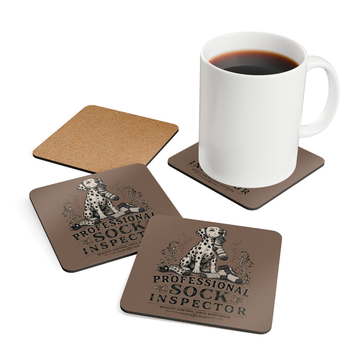 Professional Sock Inspector - Corkwood Coaster Set - Espresso
