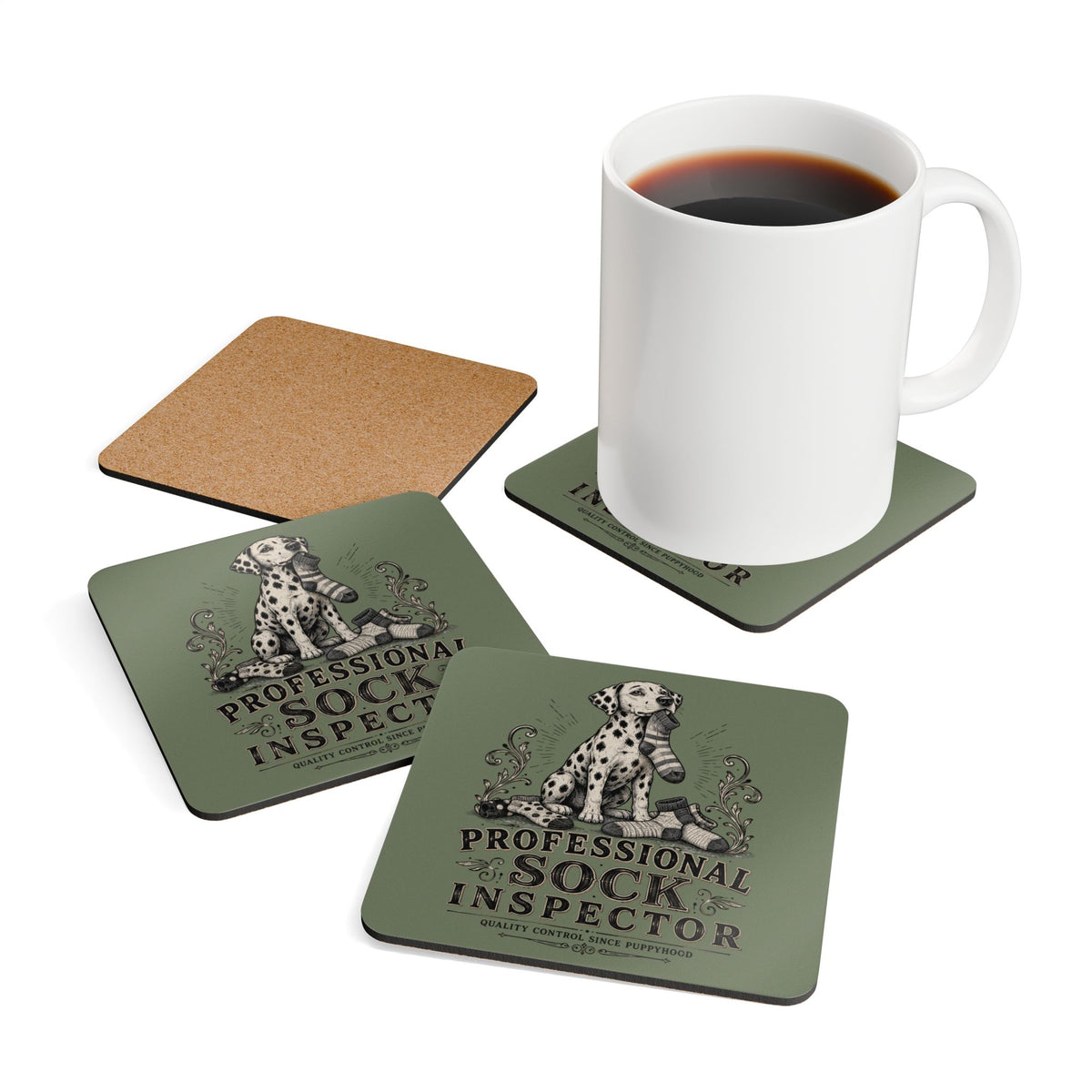 Professional Sock Inspector - Corkwood Coaster Set - Moos