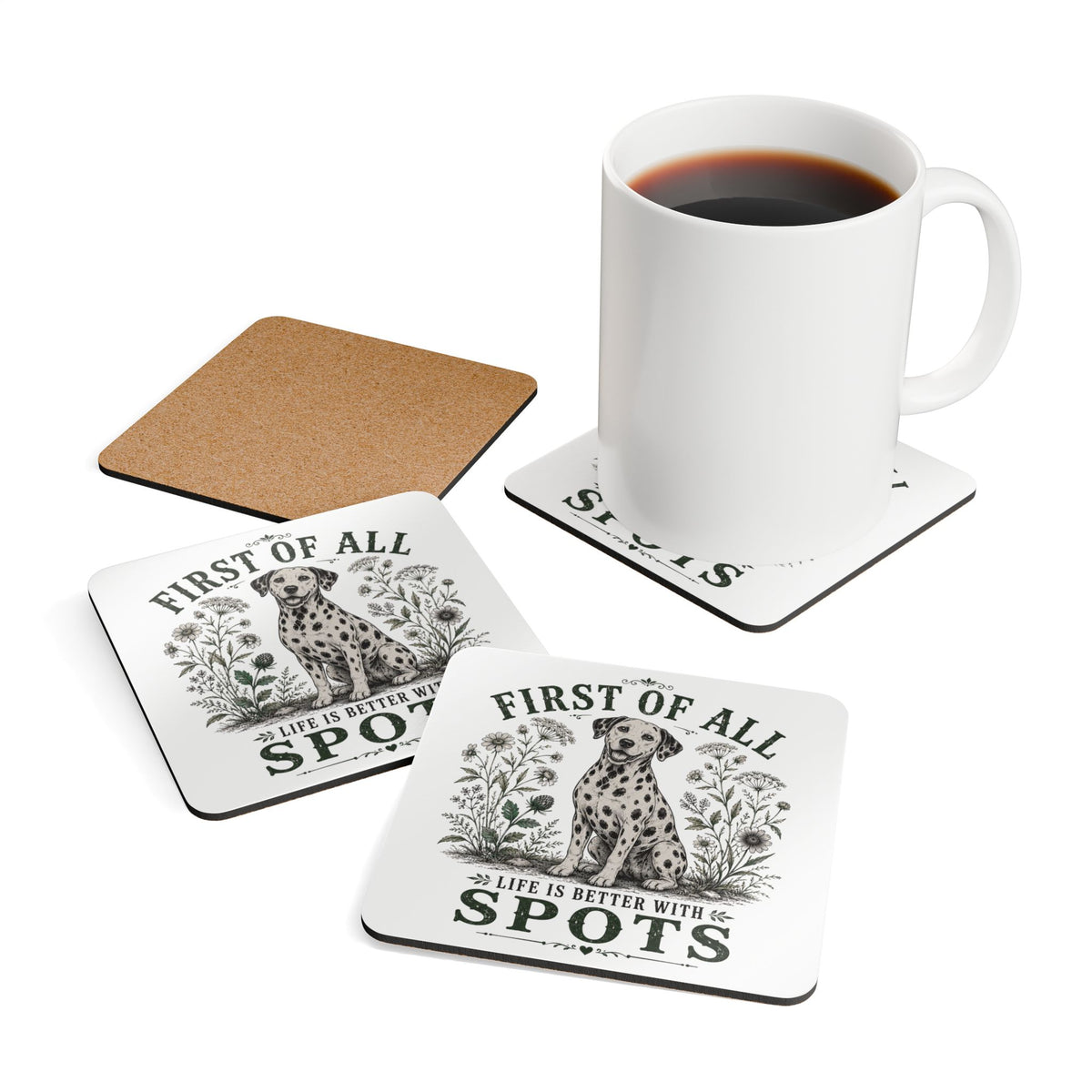 First of All Life Is Better With Spots - Corkwood Coaster Set