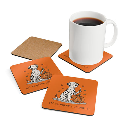Off To Carve Pumpkins - Corkwood Coaster Set - Orange