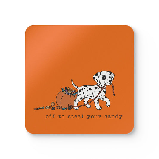 Off To Steal Your Candy - Corkwood Coaster Set - Orange