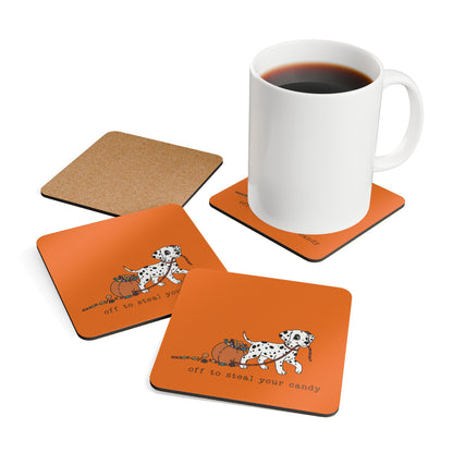 Off To Steal Your Candy - Corkwood Coaster Set - Orange