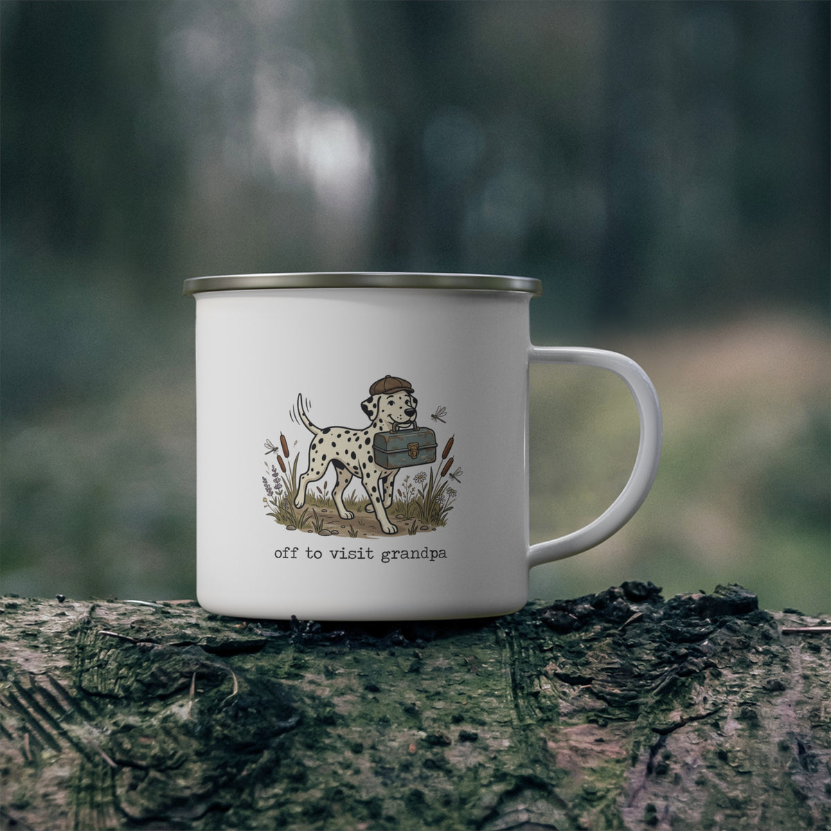 Off To Visit Grandpa -  Enamel Mug 12oz
