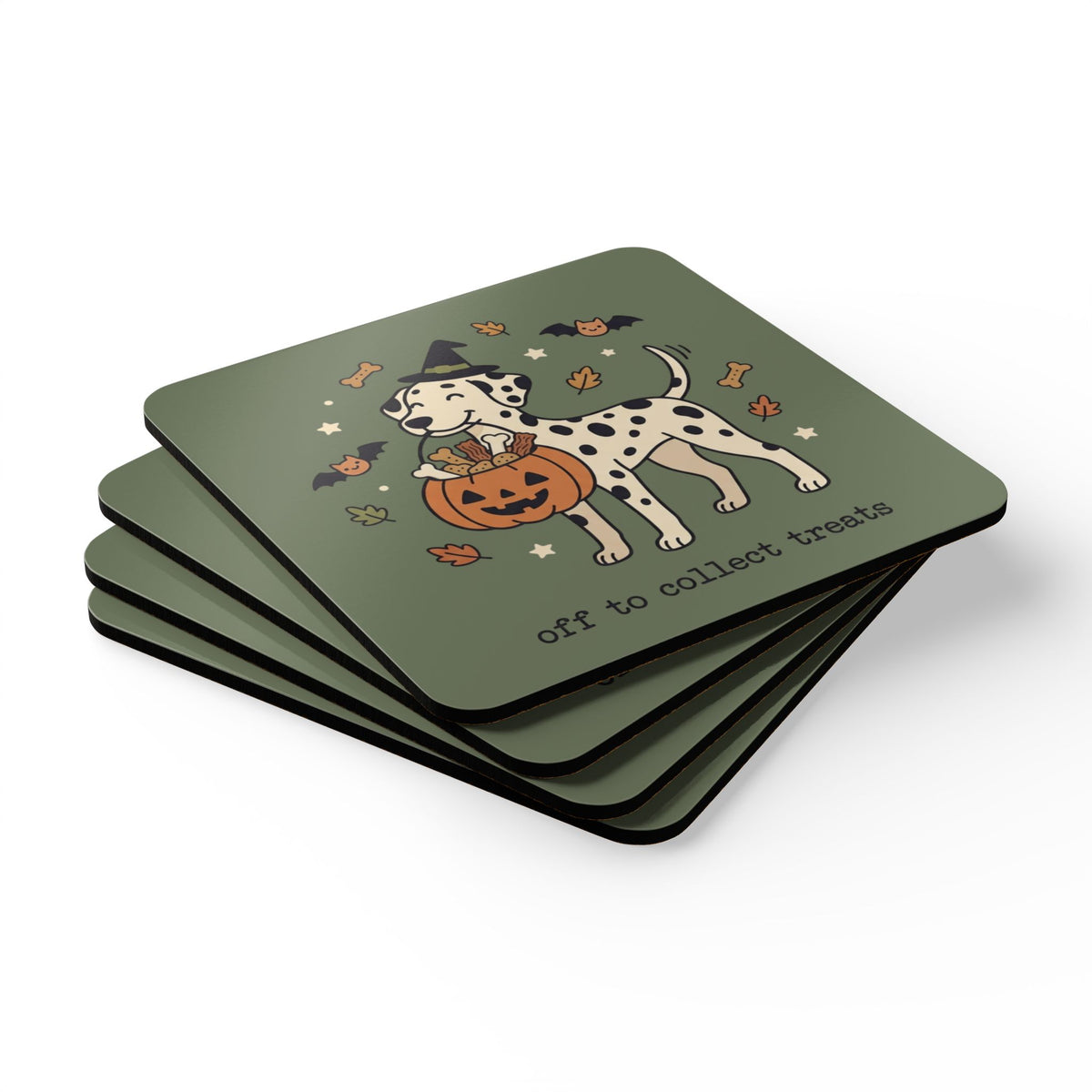 Off To Collect Treats - Corkwood Coaster Set - Moos