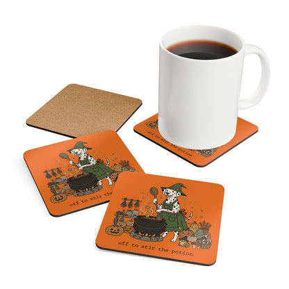 Off To Stir The Potion - Corkwood Coaster Set - Orange