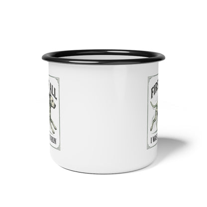 Enamel Camp Cup  12oz — “First of All I Was Born to Run” Vintage Running Dog Mug