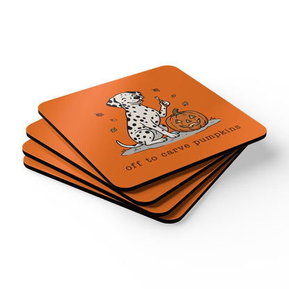 Off To Carve Pumpkins - Corkwood Coaster Set - Orange