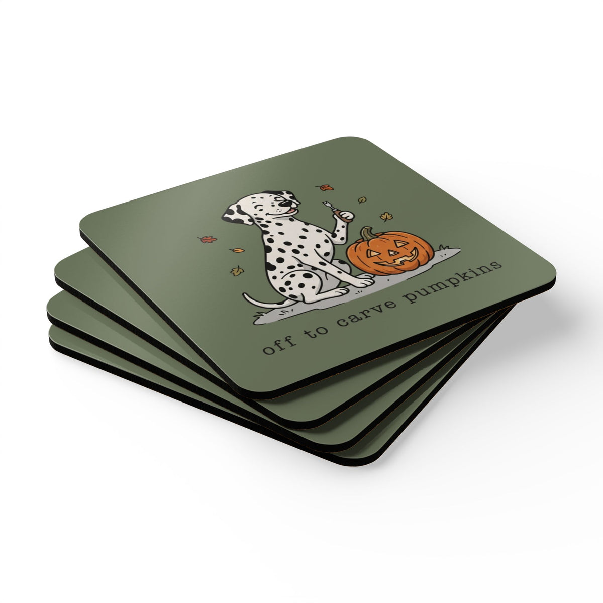 Off To Carve Pumpkins - Corkwood Coaster Set - Moos