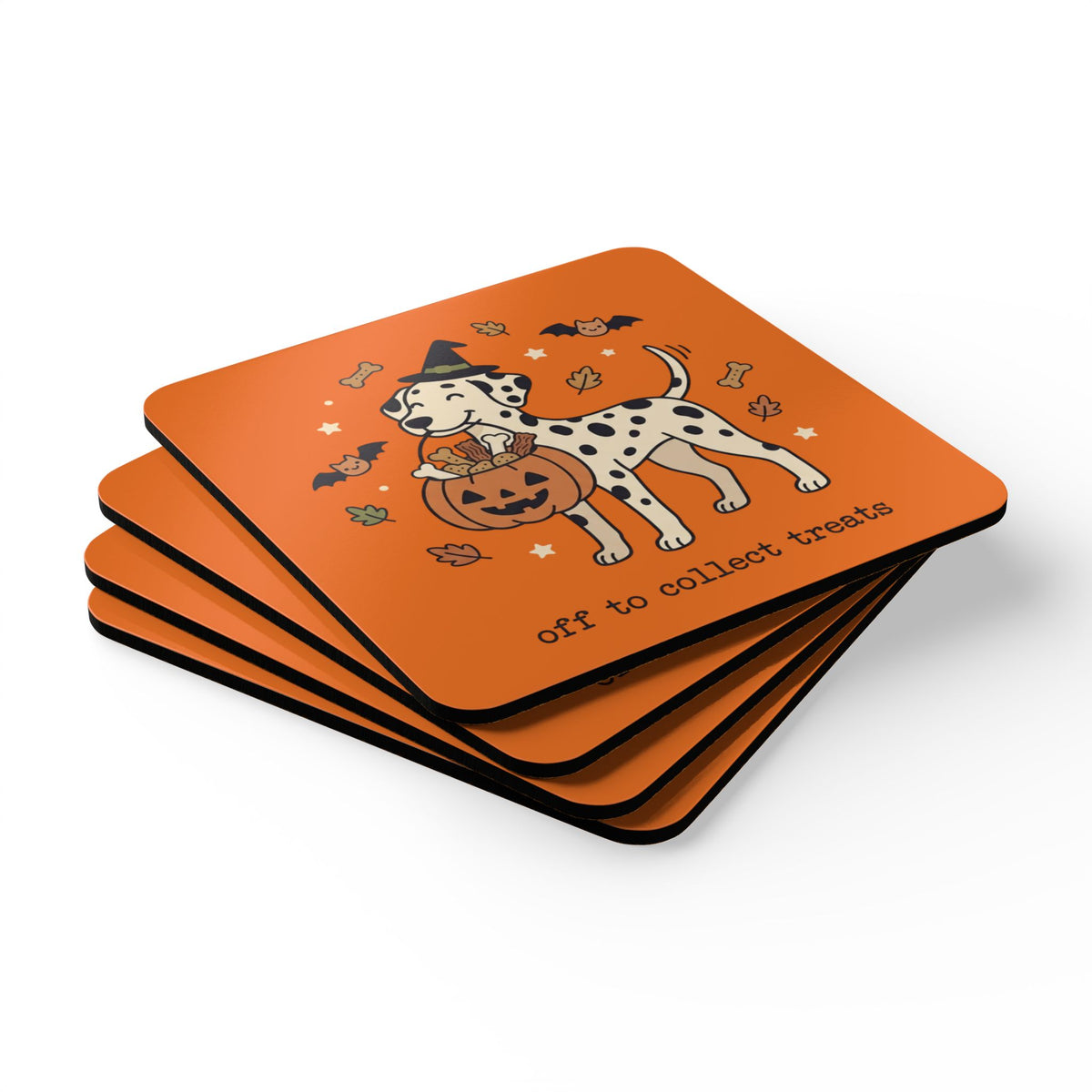 Off To Collect Treats - Corkwood Coaster Set - Orange