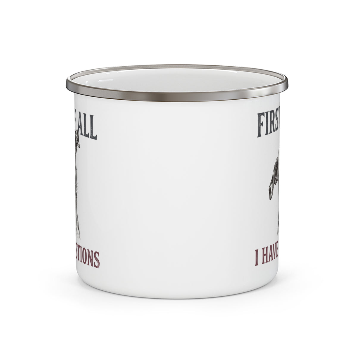 First of All I Have Questions - Enamel Mug 12oz