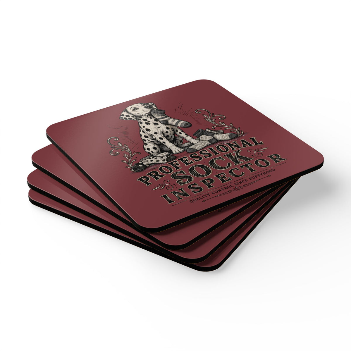 Professional Sock Inspector - Corkwood Coaster Set - Chili