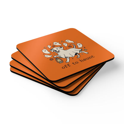 Off To Haunt - Corkwood Coaster Set - Orange