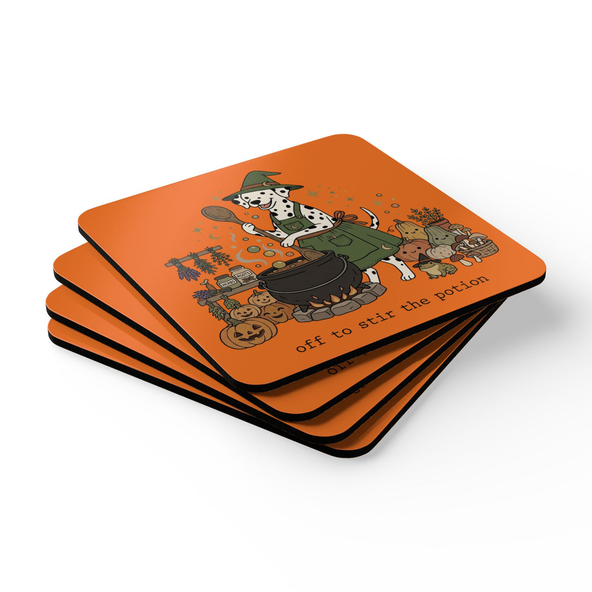Off To Stir The Potion - Corkwood Coaster Set - Orange