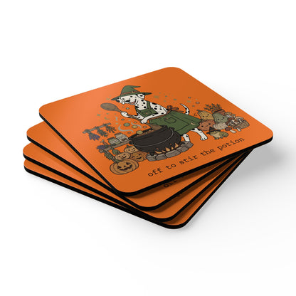 Off To Stir The Potion - Corkwood Coaster Set - Orange