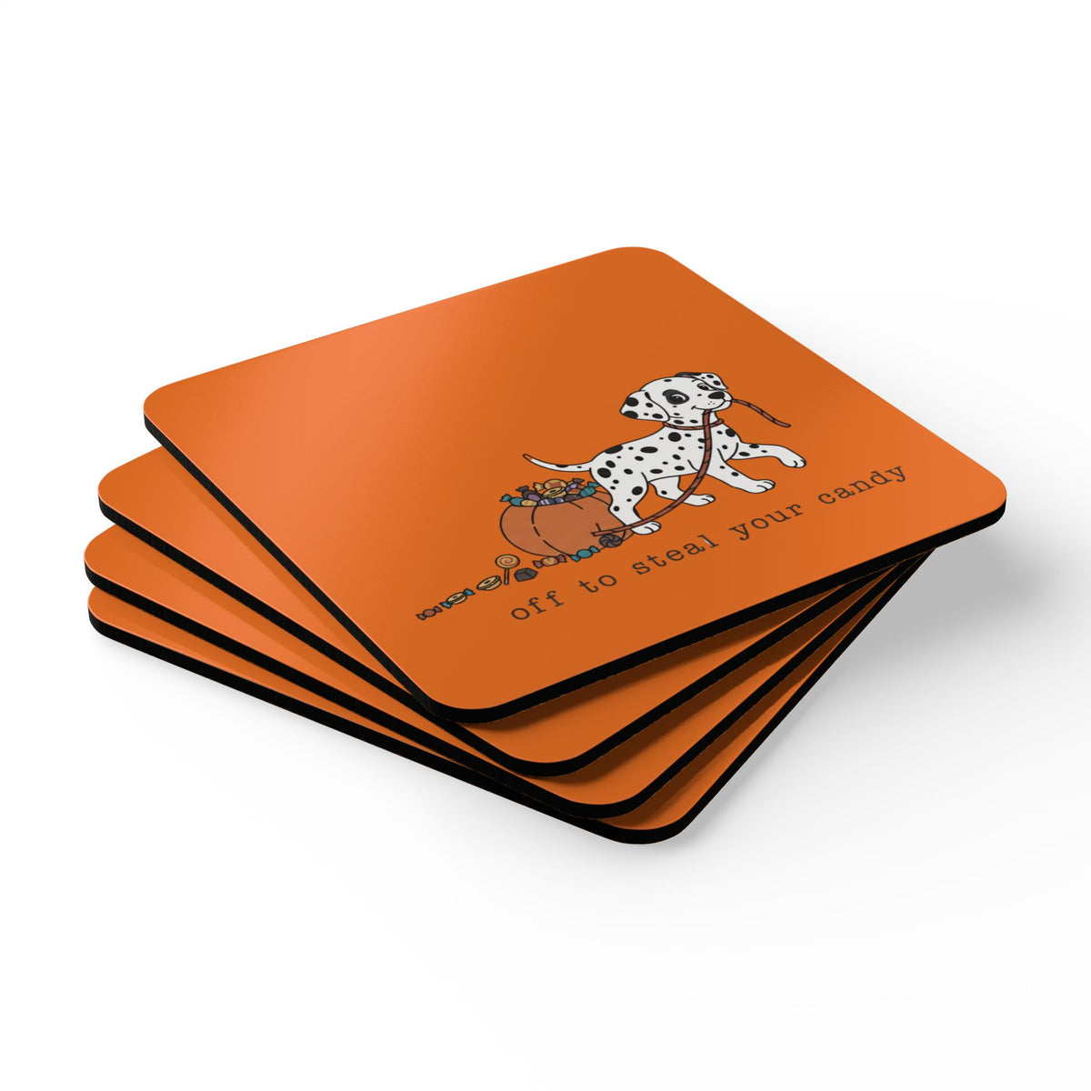 Off To Steal Your Candy - Corkwood Coaster Set - Orange