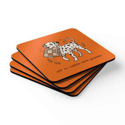 Off To Cuddle With Grandma - Corkwood Coaster Set - Orange
