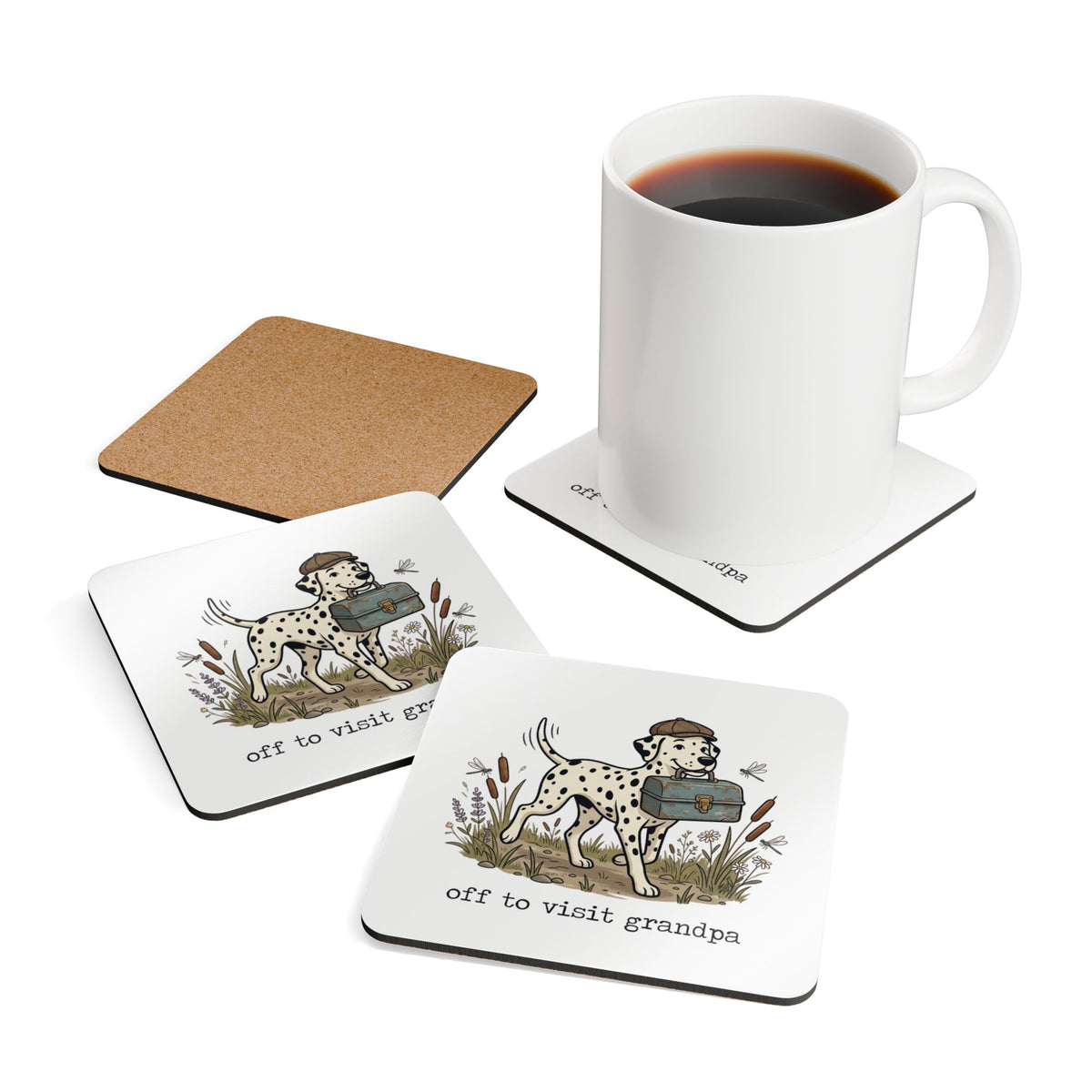 Off To Visit Grandpa - Corkwood Coaster Set