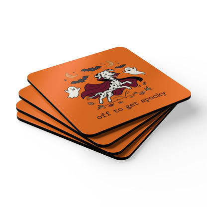 Off To Get Spooky - Corkwood Coaster Set - Orange