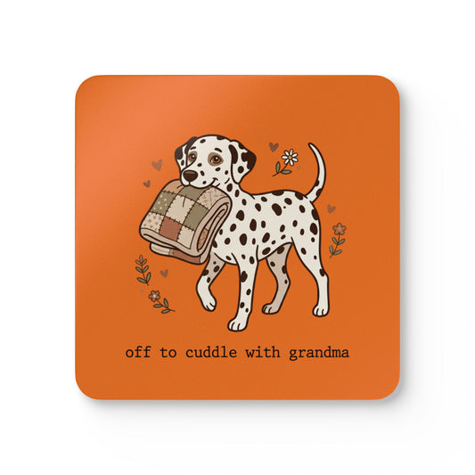Off To Cuddle With Grandma - Corkwood Coaster Set - Orange