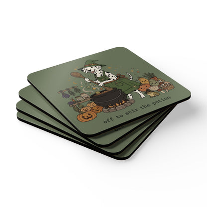 Off To Stir The Potion - Corkwood Coaster Set - Moos