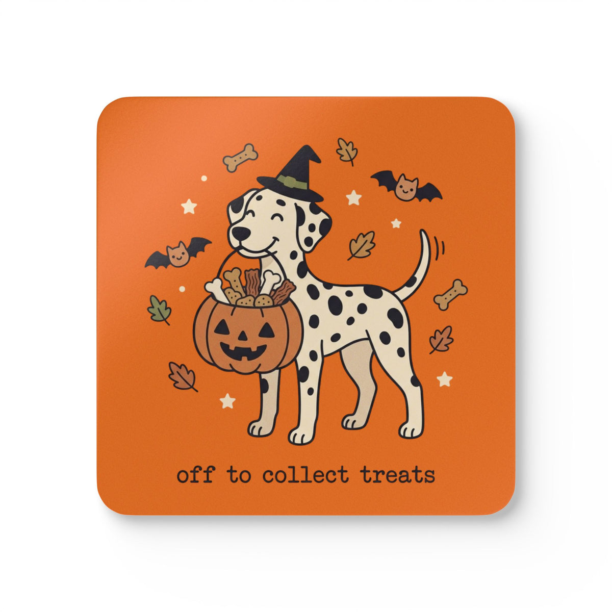 Off To Collect Treats - Corkwood Coaster Set - Orange