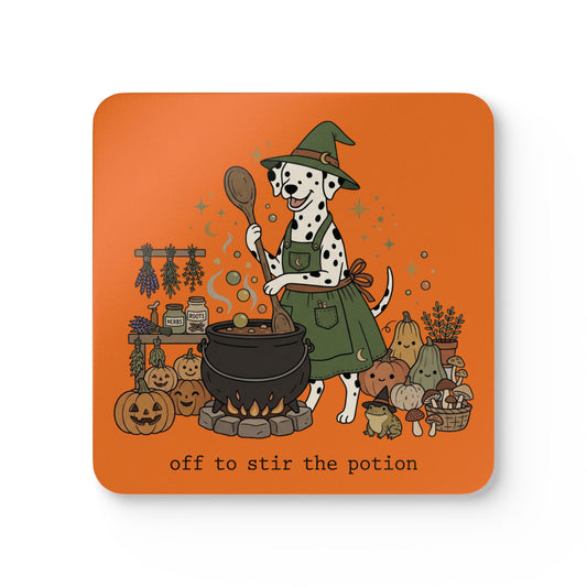 Off To Stir The Potion - Corkwood Coaster Set - Orange