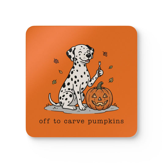 Off To Carve Pumpkins - Corkwood Coaster Set - Orange